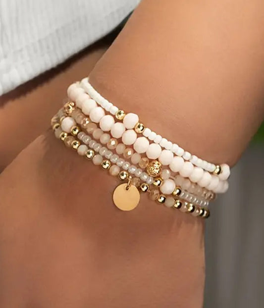 5 PIECE MIX BEAD STRETCH BRACELET SET