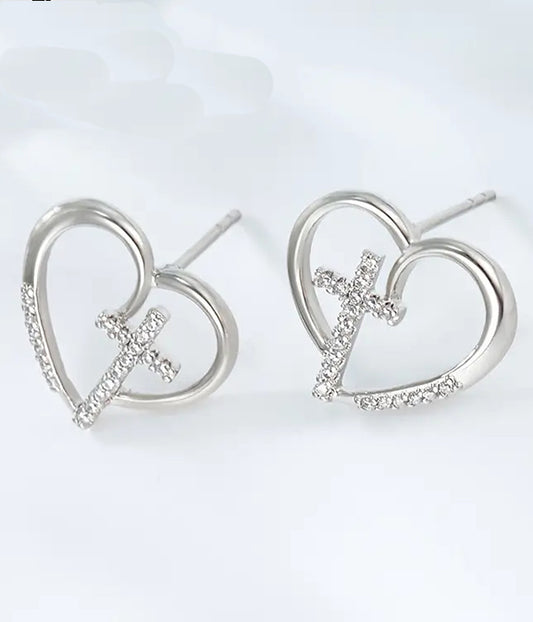 CROSS AND HEART EARRING