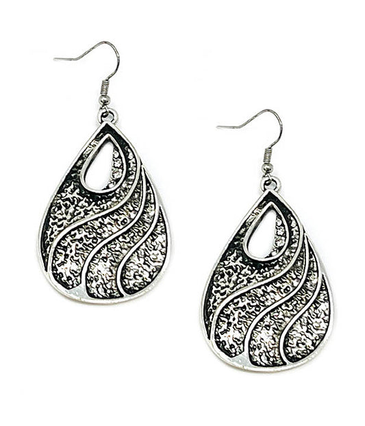 ANTIQUE SILVER TEXTURED TEARDROP EARRING