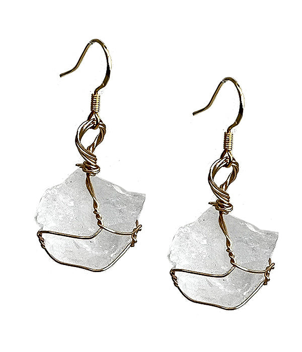 RAW SEMI PRECIOUS STONE EARRING - CRYSTAL