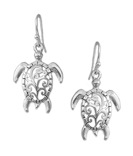 DESIGNER TEXTURED METAL FILIGREE TURTLE EARRING