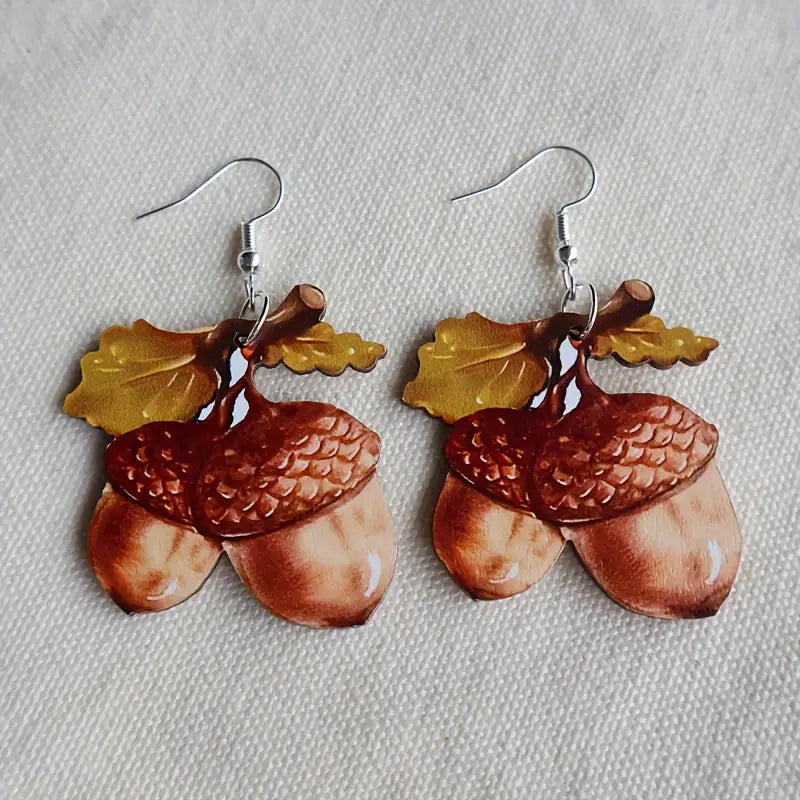 AUTUMN THEME DOUBLE ACORN EARRING