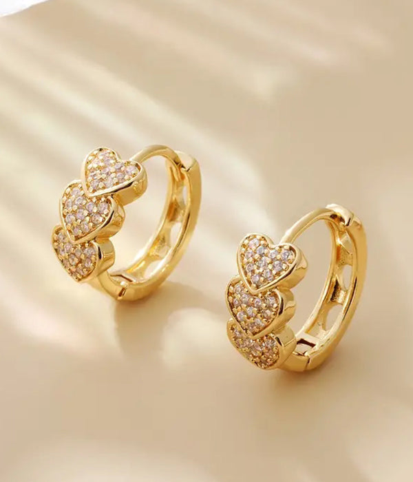 TRIPLE HEART HOOP EARRING