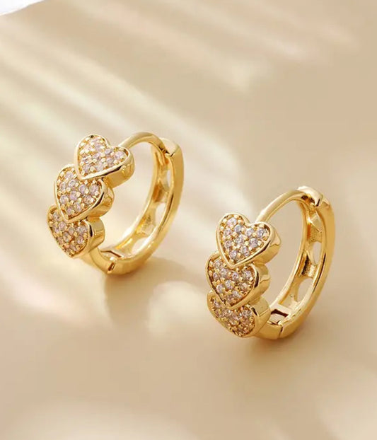 TRIPLE HEART HOOP EARRING