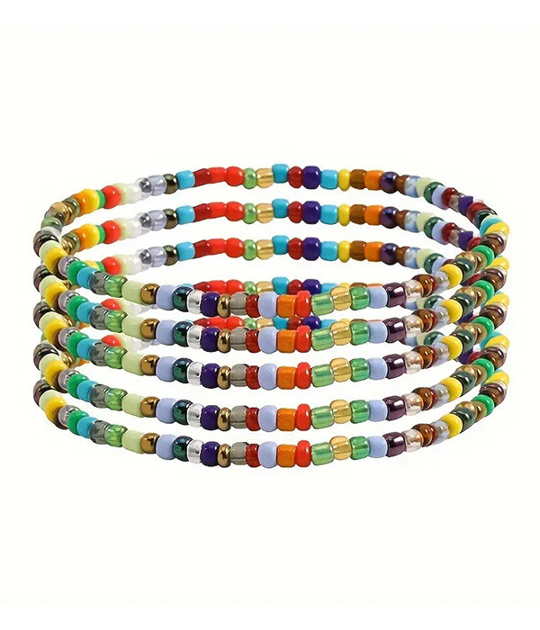 5 PIECE MULTI SEEDBEAD STACKABLE STRETCH BRACELET SET