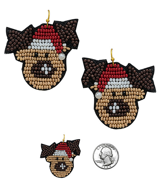 HANDMADE MULTI SEEDBEAD CHRISTMAS THEME EARRING - REINDEER