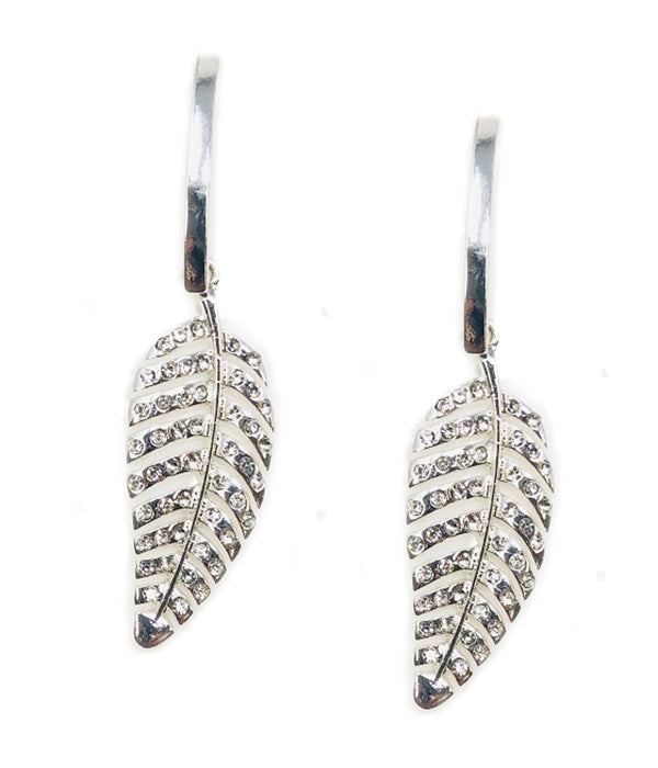 CRYSTAL STUD METAL LEAF EARRING