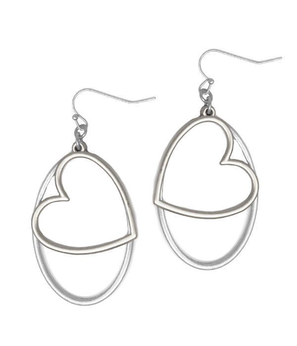 WIRE HEART AND OVAL EARRING