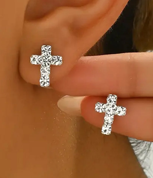 RHINESTONE CROSS EARRING