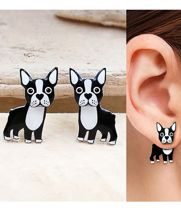 PET LOVERS THEME ACRYLIC DOG EARRING - BOSTON TERRIER