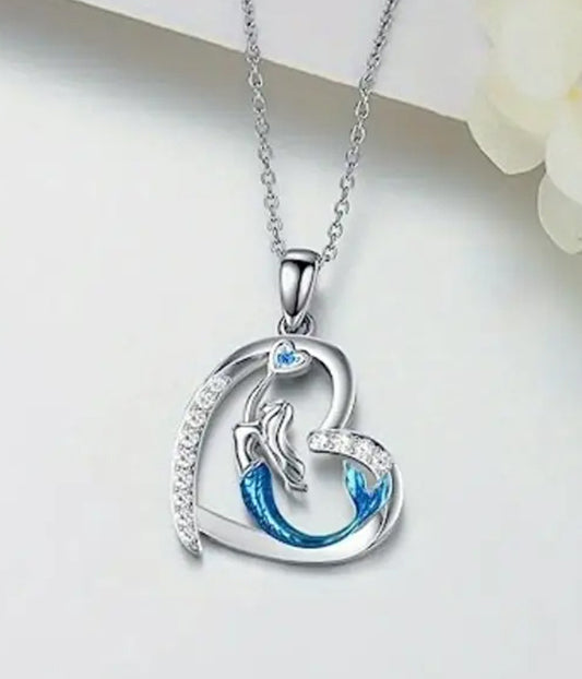 SEALIFE THEME HEART AND MERMAID PENDANT NECKLACE