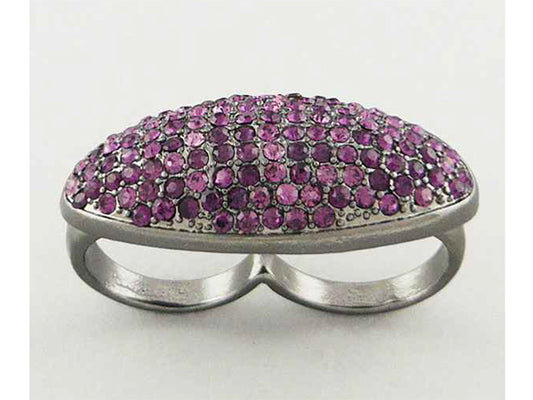 CRYSTAL PUFFY OVAL DUAL FINGER RING