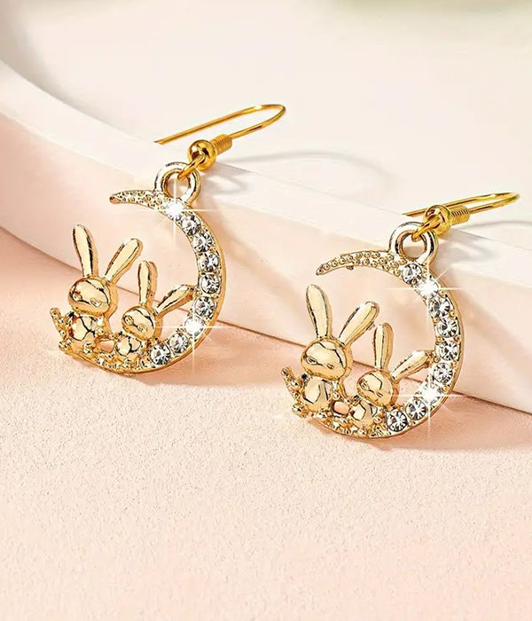 TWO RABBIT AND MOON EARRING