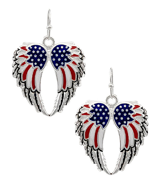 PATRIOTIC THEME AMERICAN FLAG ANGEL WING EARRING