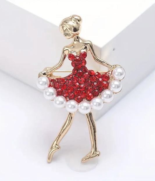 RHINESTONE AND PEARL BALLERINA BROOCH