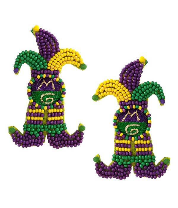 MARDI GRAS THEME MULTI SEEDBEAD EARRING