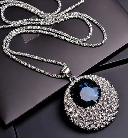 MULTI CRYSTAL LARGE DISC PENDANT NECKLACE