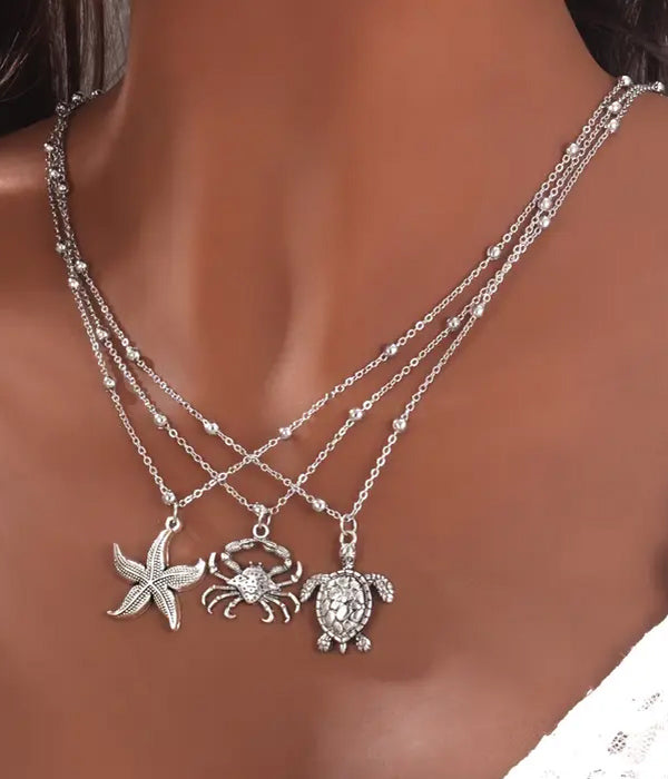 SEALIFE THEME 3 NECKLACE SET - STARFISH CRAB TURTLE