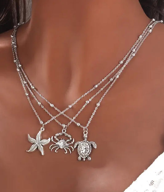 SEALIFE THEME 3 NECKLACE SET - STARFISH CRAB TURTLE