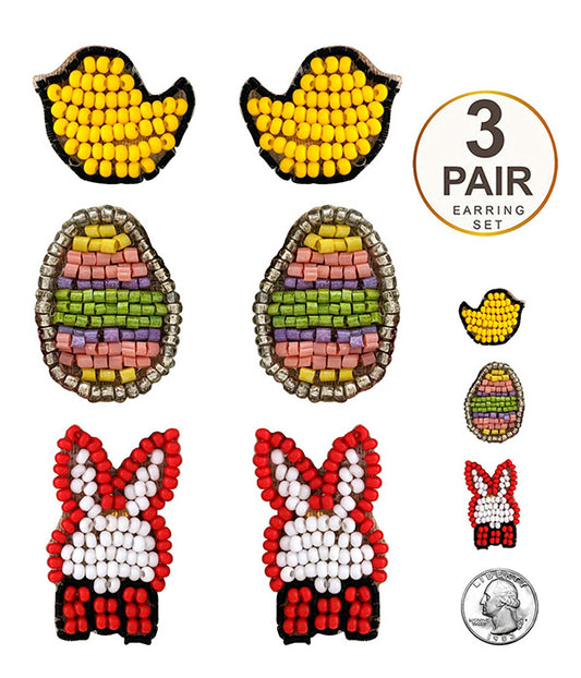 EASTER THEME MULTI SEEDBEAD EARRING - EASTER EGG AND BUNNY