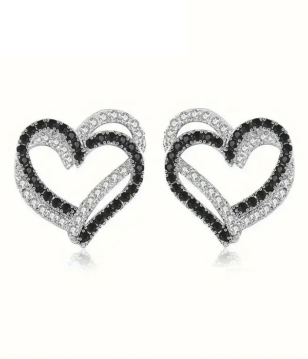 RHINESTONE DOUBLE HEART EARRING