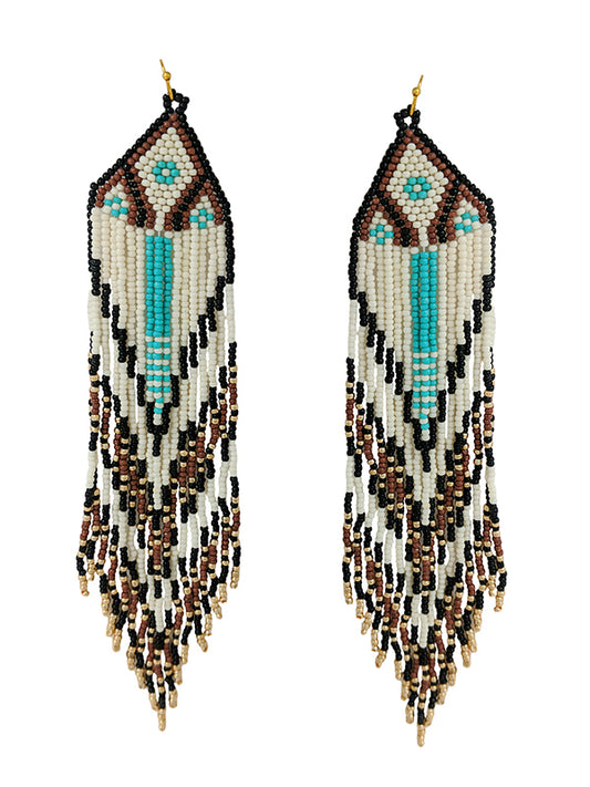 HANDMADE MULTI SEEDBEAD TASSEL DROP EARRING