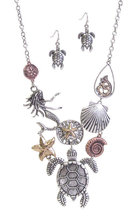 SEALIFE THEME NECKLACE SET - TURTLE MERMAID STARFISH SHELL