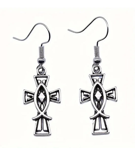 CHRISTIAN FISH AND CROSS EARRING