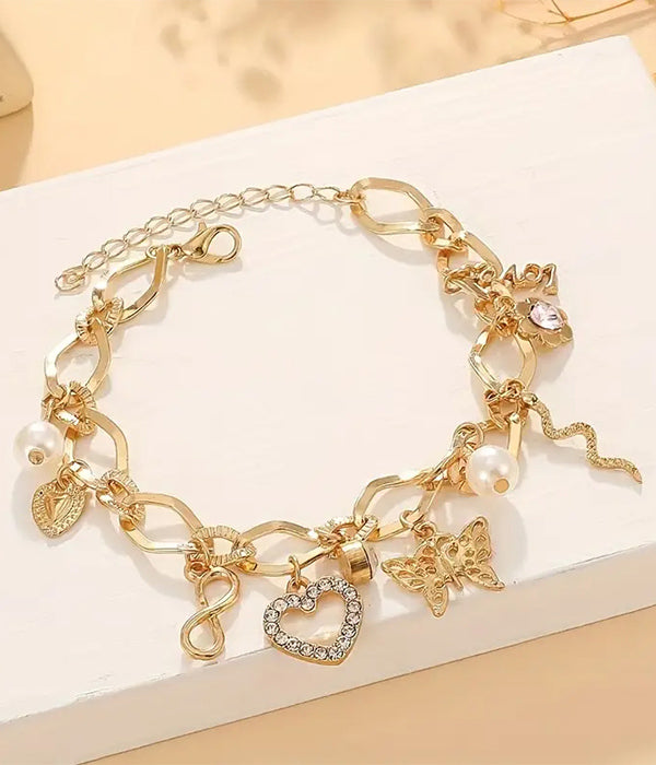 MULTI CHARM BRACELET - HEART BUTTERFLY