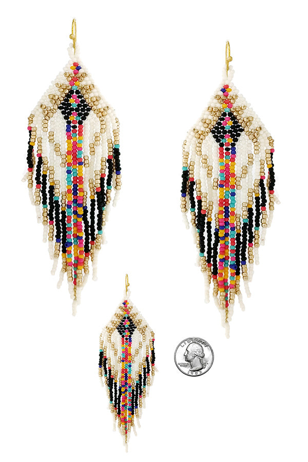 HANDMADE MULTI SEEDBEAD TASSEL DROP EARRING