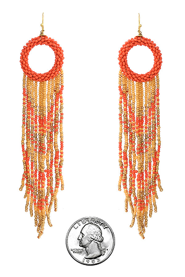 HANDMADE MULTI SEEDBEAD LONG TASSEL DROP EARRING