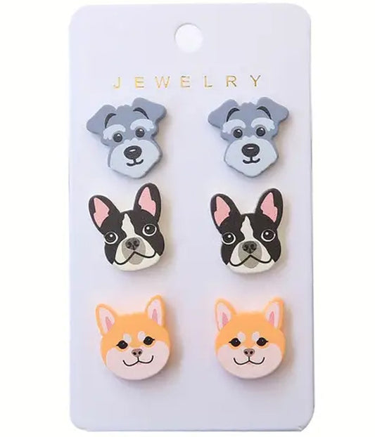PET LOVERS THEME 3 PAIR ACRYLIC EARRING SET - DOG