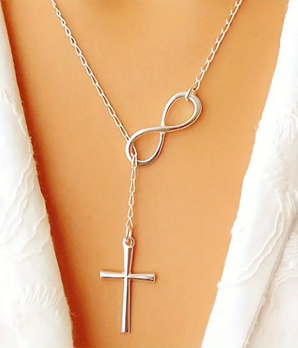 MINIMAL STYLE CROSS AND INFINITY NECKLACE