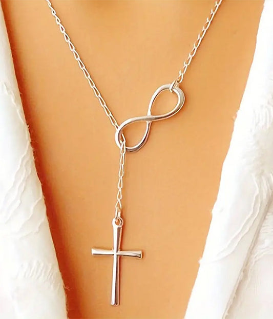 MINIMAL STYLE CROSS AND INFINITY NECKLACE