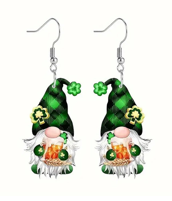 ST PATRICK DAY ACRYLIC BEER AND GNOME EARRING