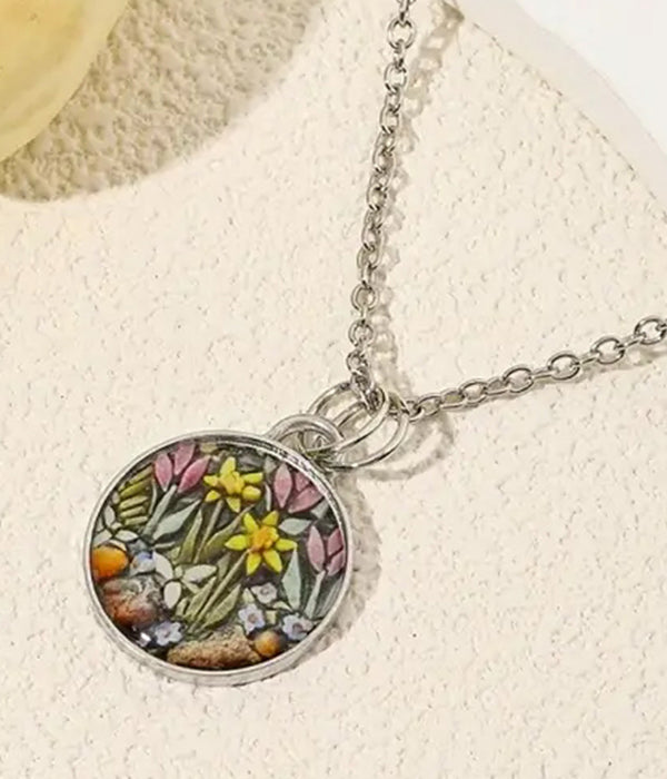 GARDEN THEME RESIN FLOWER PENDANT NECKLACE