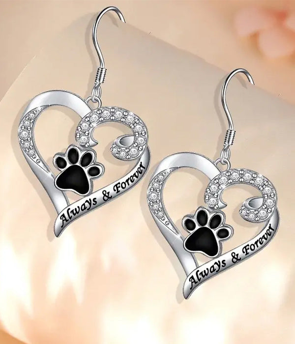 PET LOVERS THEME PAW AND HEART EARRING