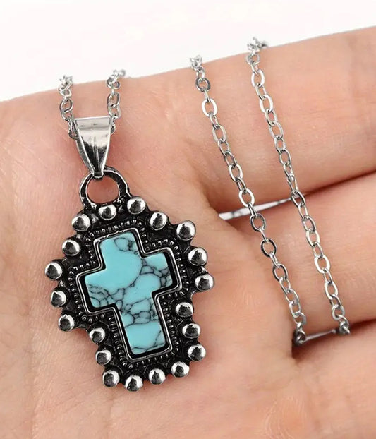 TURQUOISE CROSS PENDANT NECKLACE