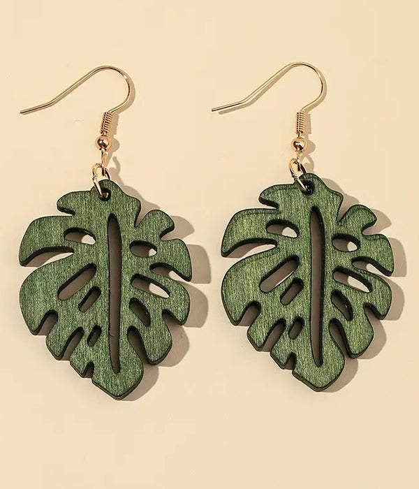 GIANT LEAF WOOD EARRING