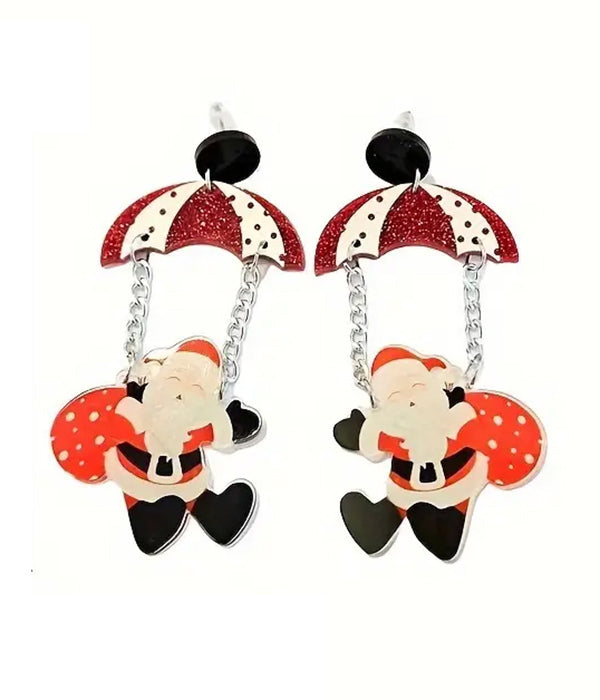 CHRISTMAS THEME ACRYLIC SANTA AND UMBRELLA EARRING