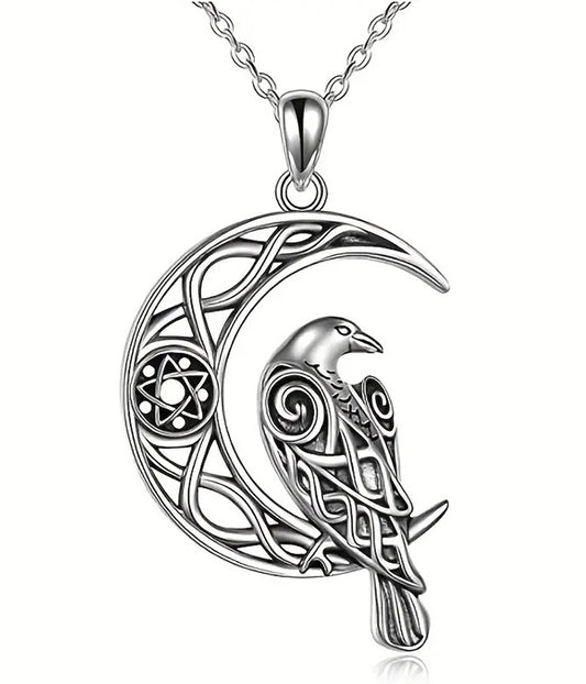 METAL FILIGREE MOON AND EAGLE NECKLACE