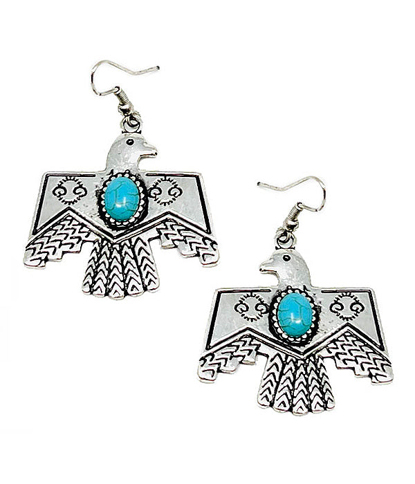 TURQUOISE CENTER NAVAJO THUNDERBIRD EARRING