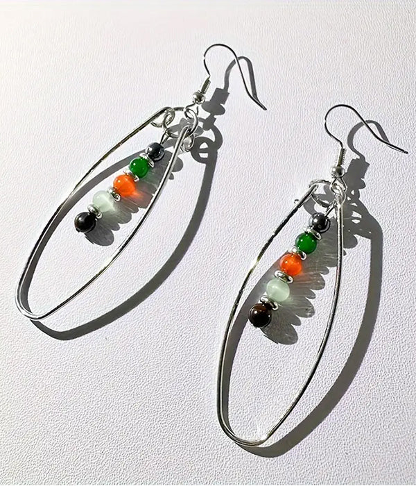 MULTI BALL BEAD AND OVAL HOOP EARRING