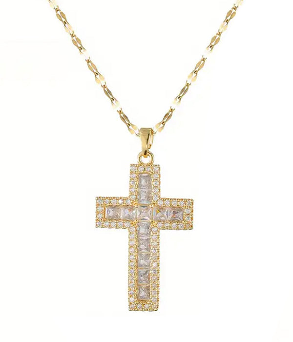 CUBIC ZIRCONIA CROSS PENDANT NECKLACE