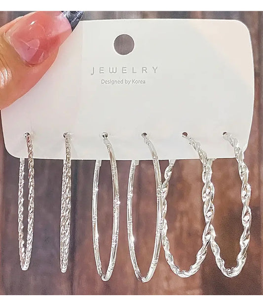 3 PAIR MIX SHAPE HOOP EARRING SET