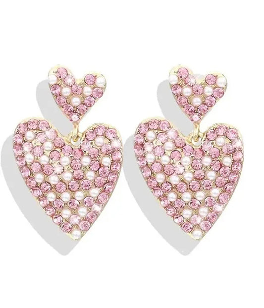 PEARL AND STONE MIX HEART EARRING