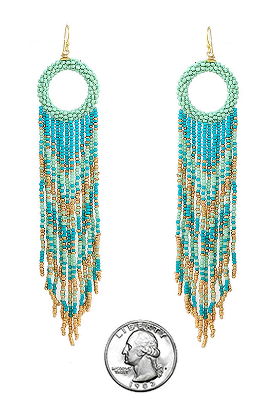 HANDMADE MULTI SEEDBEAD LONG TASSEL DROP EARRING