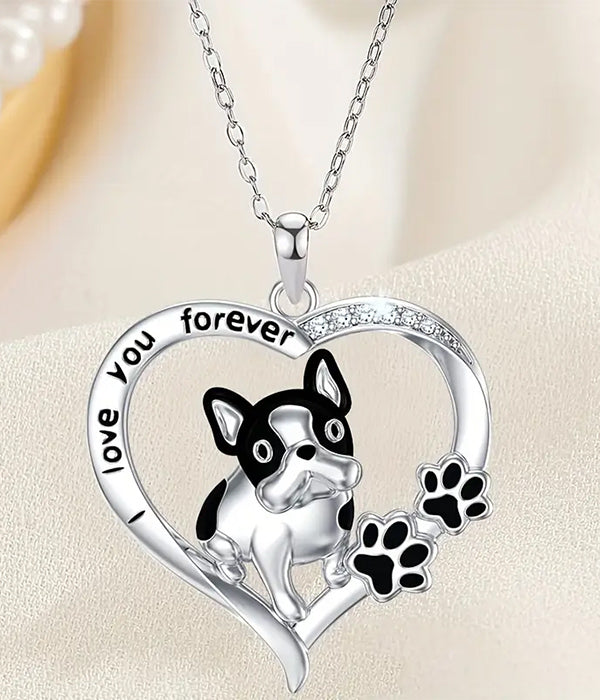 PET LOVERS THEME HEART NECKLACE - I LOVE YOU FOREVER