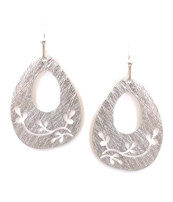 SCRATCH METAL LEAF TEARDROP EARRING - BRASS METAL