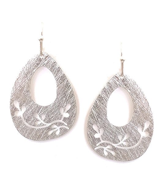 SCRATCH METAL LEAF TEARDROP EARRING - BRASS METAL